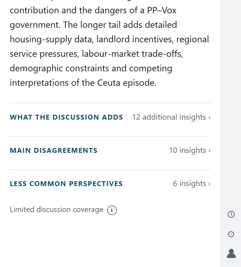 Real panel capture: What the discussion adds, collapsed with its count of additional insights.